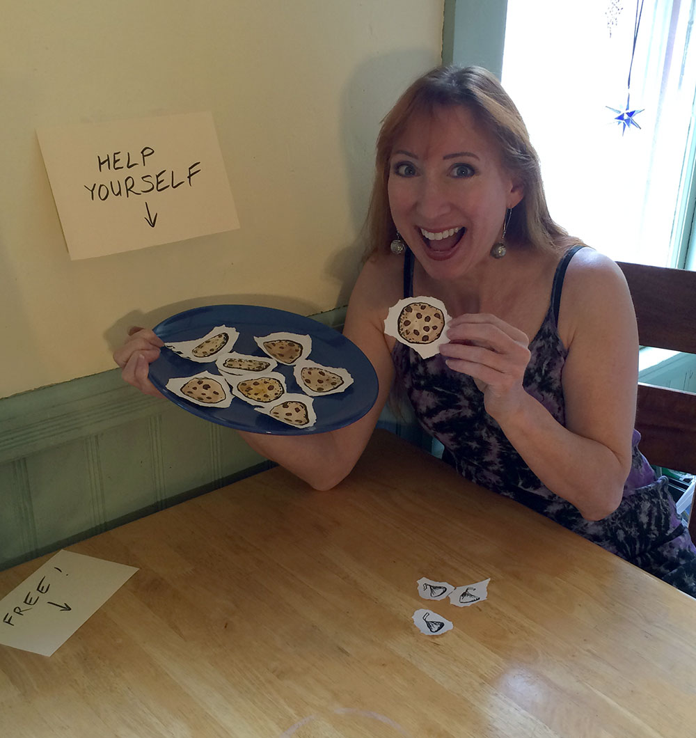 Liz LaManche gives away drawings of cookies at Open Studios