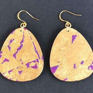 Uji River earrings, gold leaf with purple